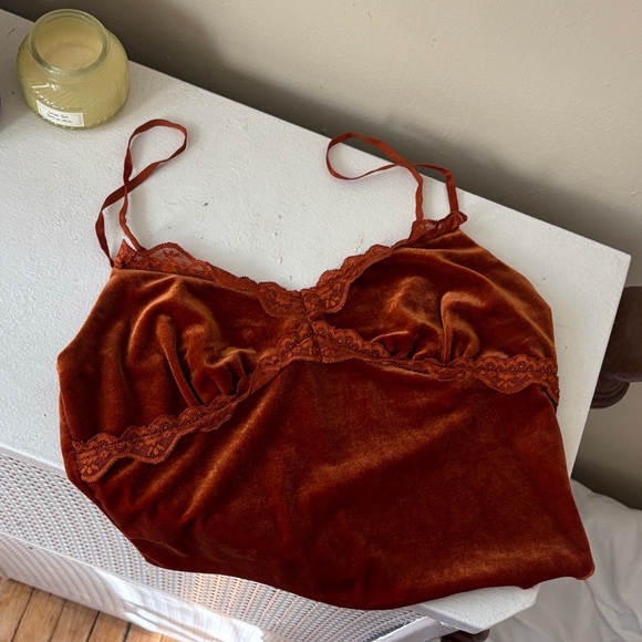 Rust Velvet Camisole with Lace Trim - Picture 1 of 3